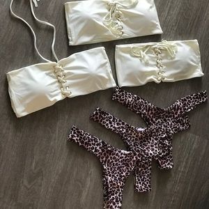 Strapless bikini top& Leopard Bottoms